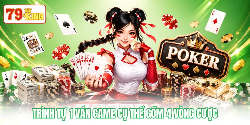 Trình tự 1 ván game cụ thể gồm 4 vòng cược Trình tự 1 ván game cụ thể gồm 4 vòng cược